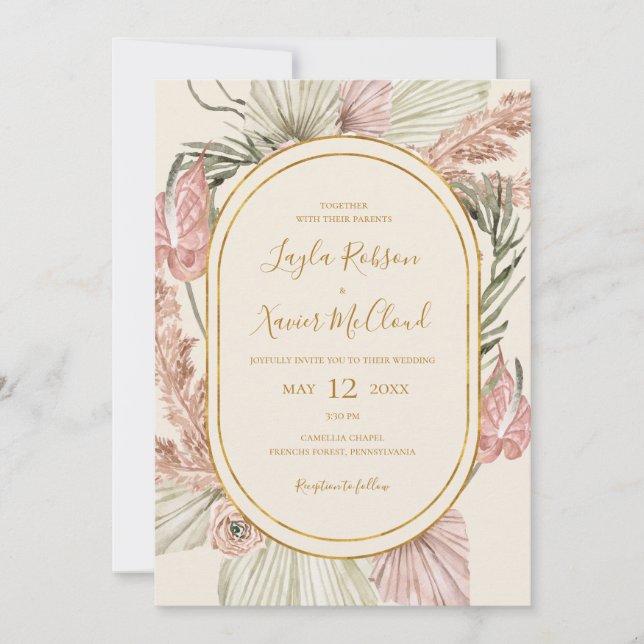 Boho Tropical Botanical Ivory och Grönt alla i ett Inbjudningar (Framsida)