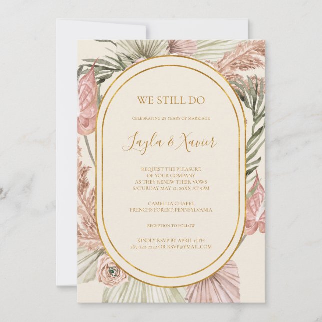 Boho Tropical Botanical Ivory Vi förnyar fortfaran Inbjudningar (Framsida)