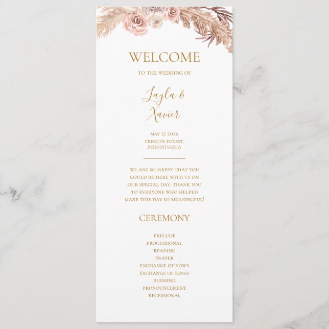 Boho Tropical Botanical | Platta Bröllopsprogram Program (Framsida)