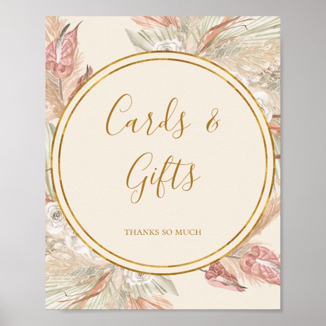 Boho Tropical Botanisk Elfenbensfärgade Kort och P Poster (Framsidan)