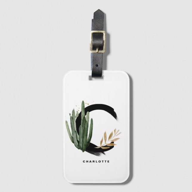 Boho Tropical Cactus Brev A Monogram Bridesmaid Bagagebricka (Framsida vertikal)