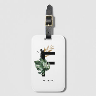 Boho Tropical Cactus Brev F Monogram Bridesmaid Bagagebricka