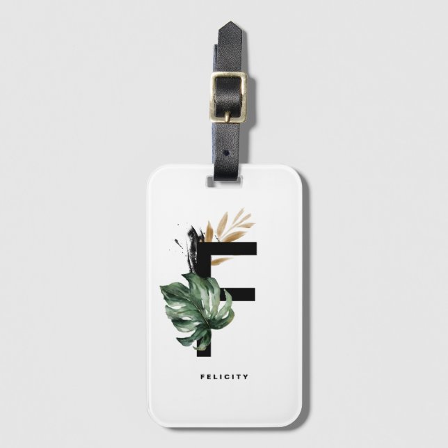 Boho Tropical Cactus Brev F Monogram Bridesmaid Bagagebricka (Framsida vertikal)