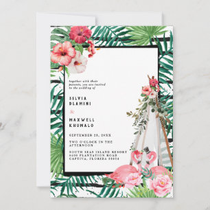 Boho Tropical Flamingo bröllopsinbjudan Spara Datumet