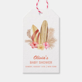 Boho Tropical Flower SurfIng Baby Shower Presentetikett
