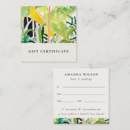 Boho Tropical Foliage Botanical Gift Certificate Fyrkantigt Visitkort