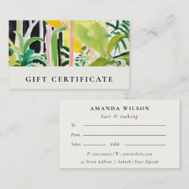 Boho Tropical Foliage Botanical Gift Certificate Visitkort