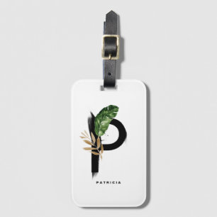 Boho Tropical Foliage Brev P Monogram Bridesmaid Bagagebricka