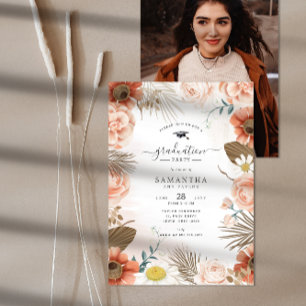 Boho Tropical Gold Foil Tassel Blommigt Studenten Inbjudningar