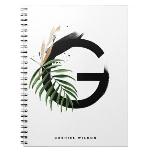 Boho Tropical Greenery Brev G Monogram Anteckningsbok