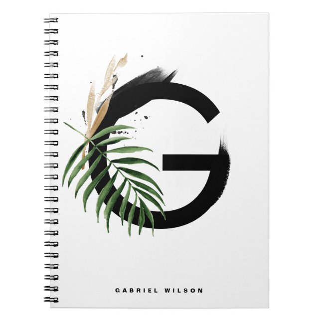 Boho Tropical Greenery Brev G Monogram Anteckningsbok (Framsidan)