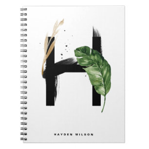 Boho Tropical Greenery Brev H Monogram Anteckningsbok