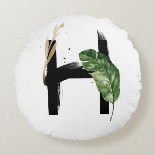 Boho Tropical Greenery Brev H Monogram Rund Kudde