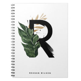 Boho Tropical Greenery Brev R Monogram Anteckningsbok