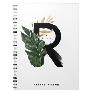 Boho Tropical Greenery Brev R Monogram Anteckningsbok