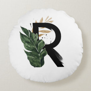 Boho Tropical Greenery Brev R Monogram Rund Kudde
