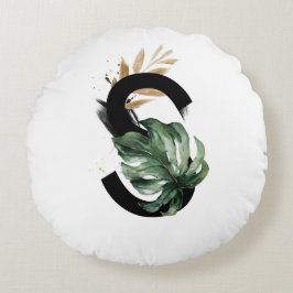 Boho Tropical Greenery Brev S Monogram Rund Kudde