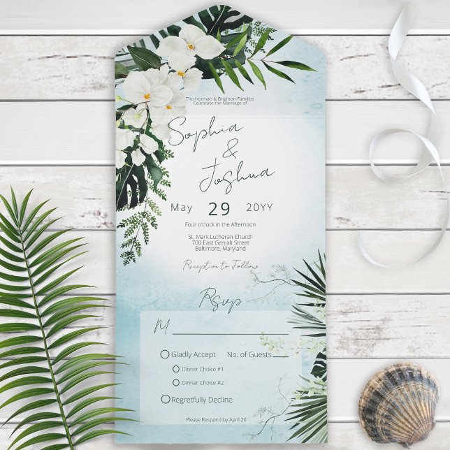 Boho Tropical Greenery Modern Aqua Middag (Skapare uppladdad)