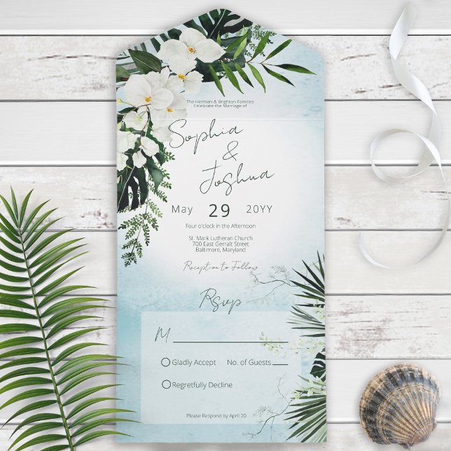 Boho Tropical Greenery Modern Aqua No Middag (Skapare uppladdad)