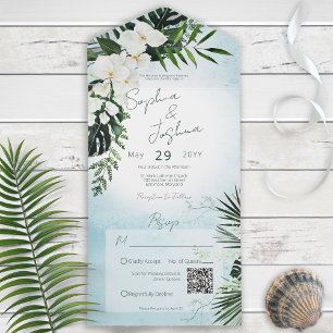 Boho Tropical Greenery Modern Aqua QR-kod