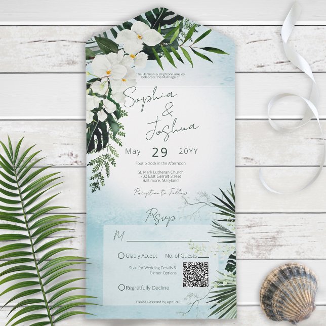 Boho Tropical Greenery Modern Aqua QR-kod (Skapare uppladdad)
