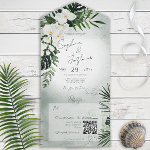 Boho Tropical Greenery Modern Grönt QR-kod