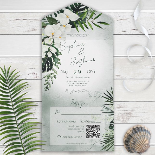 Boho Tropical Greenery Modern Grönt QR-kod (Skapare uppladdad)