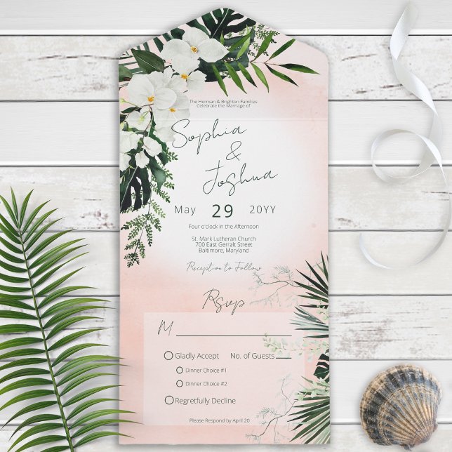 Boho Tropical Greenery Modern Rosa  middag (Skapare uppladdad)