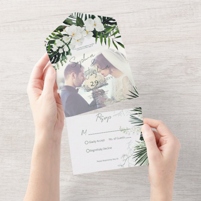 Boho Tropical Greenery Modern White Photo ANPASSNI (Avrivbar del)