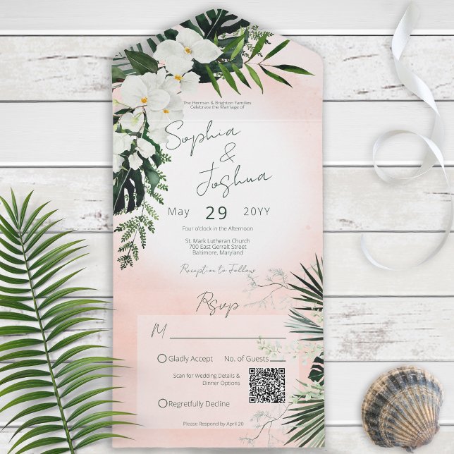 Boho Tropical Greenery Rosa  QR-kod (Skapare uppladdad)