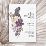 Boho Tropical Lila Parrot 21:a födelsedagen Party Inbjudningar<br><div class="desc">En unik vacker blommigt med tropisk boho-färg på 21:a födelsedag med en rik färg palett på lila, plommon, beige (benvit) och grönt. En vacker stor lila papegoja sitter på en luxuriös bukett av exotiska tropiska blommor. Färg-programmet är perfekt för födelsedagsevenemang under alla säsonger och har en rustisk charm. De vackra...</div>