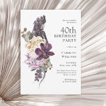 Boho Tropical Lila Parrot 40:e födelsedagen Inbjudningar<br><div class="desc">En unik vacker blommigt med tropisk vattenfärg på 40-årsdagen med en högtstående palett i färg i lila, plommon, beige (benvit) och grönt. En vacker stor lila papegoja sitter på en luxuriös bukett av exotiska tropiska blommor. Färg-programmet är perfekt för födelsedagsevenemang under alla säsonger och har en rustisk charm. De vackra...</div>