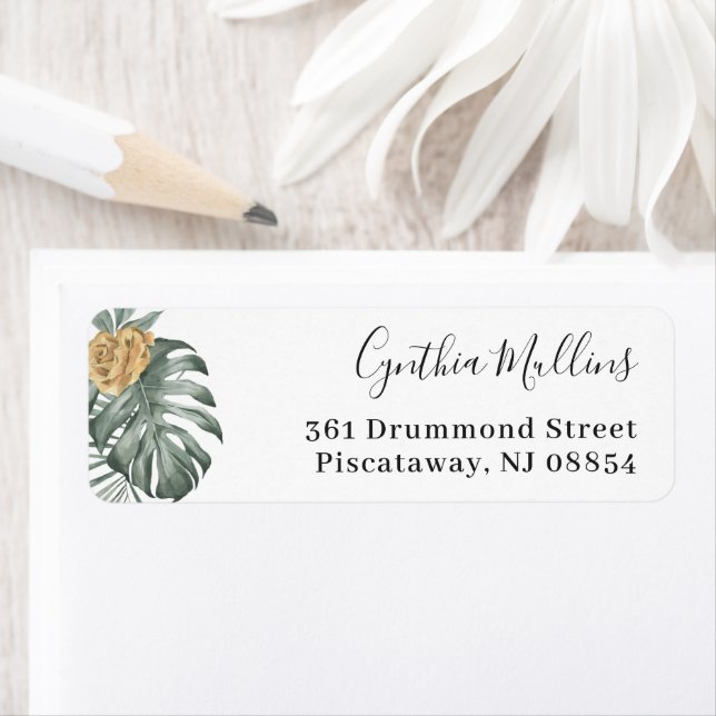 Boho Tropical Monstera Löv Return-adressetikett Returadress Etikett (Insitu)