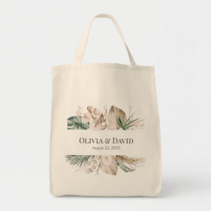 Boho Tropical Monstera och Orchid Bröllop Tygkasse