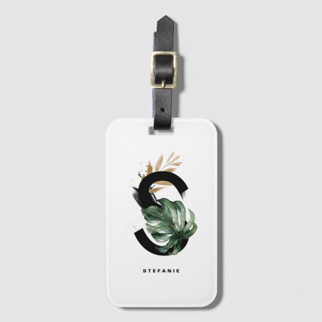 Boho Tropical Montera Brev s Monogram Bridesmaid Bagagebricka (Framsida vertikal)