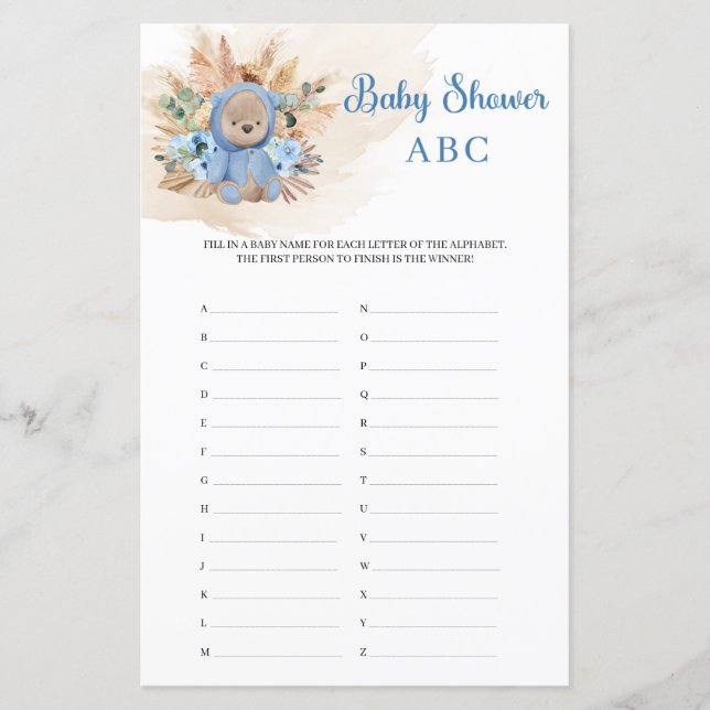 Boho tropical nalle pampas Baby Shower ABC (Framsida)