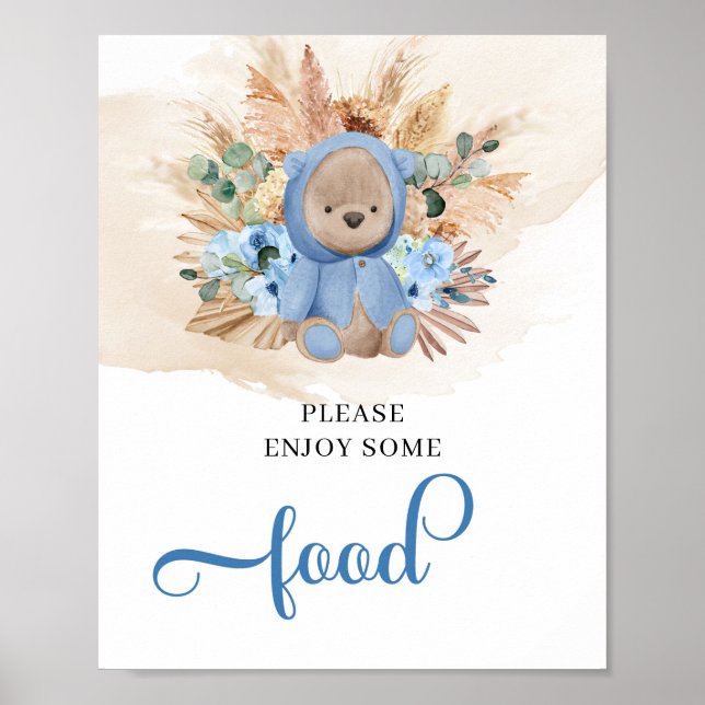 Boho tropical nalle pampas food-skylt poster (Framsidan)