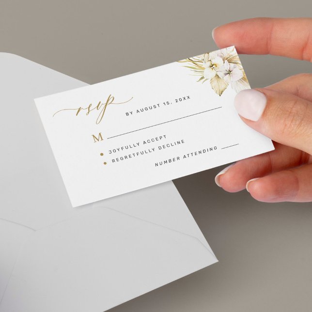 Boho tropical orhid guld-skript bröllop OSA Anteckningskort (Skapare uppladdad)