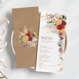 Boho Tropical Pampas Flowers Bröllop Menu Cards Inbjudningar