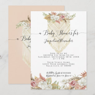 Boho Tropical Pampas Grass Blommigt Girl Baby Show Inbjudningar