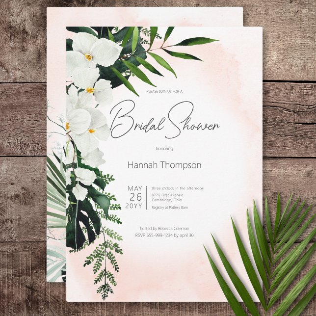 Boho Tropical  Peach Watercolor Möhippa Inbjudningar (Boho Tropical Blush Peach Watercolor Bridal Shower Invitation)