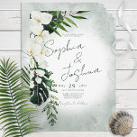 Boho Tropical Plants Watercolor Wedding Invitation Inbjudningar<br><div class="desc">This design features beautiful,  lush tropic greenery and white florals on a soft green watercolor background. Perfect for the destination or beach wedding. Created by Simply Farmhouse Press.</div>