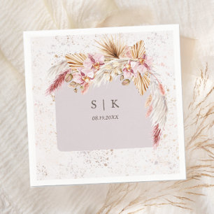 Boho Tropical Rosa Blommigt Monogram Bröllop Pappersservett