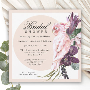 Boho Tropical Rosa Parrot Blommigt Möhippa Inbjudningar