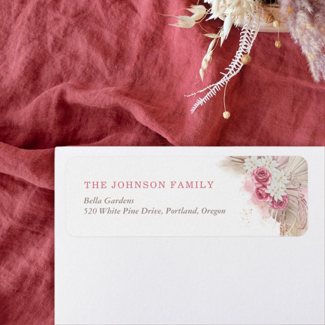 Boho Tropical Rosa ros Baby Shower Returadress Returadress Etikett (Skapare uppladdad)