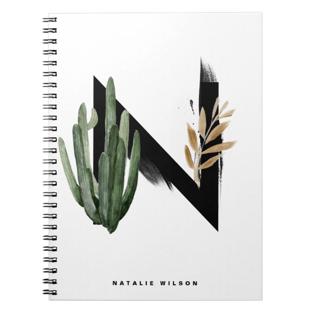 Boho Tropical Succulents Brev H Monogram Anteckningsbok (Framsidan)