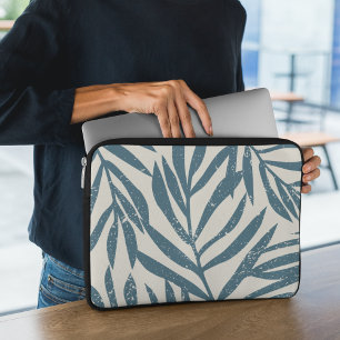 Boho Tropical Teal Abstrakt Handflatan Löv Laptop Fodral