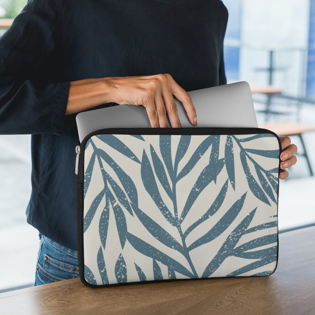 Boho Tropical Teal Abstrakt Handflatan Löv Laptop Fodral (Skapare uppladdad)