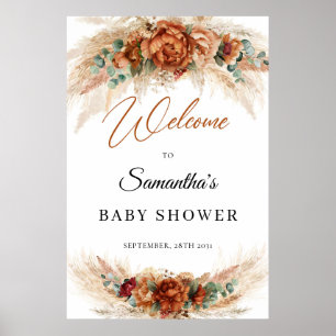 Boho tropical terracotta blommigt pampas babydusch poster