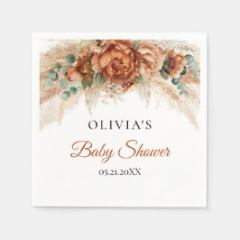 Boho tropical terracotta burgundy rust Babydusch Pappersservett